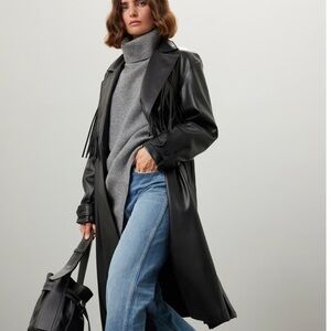 Jason Wu x RTR black vegan faux leather fringe trench coat XS *